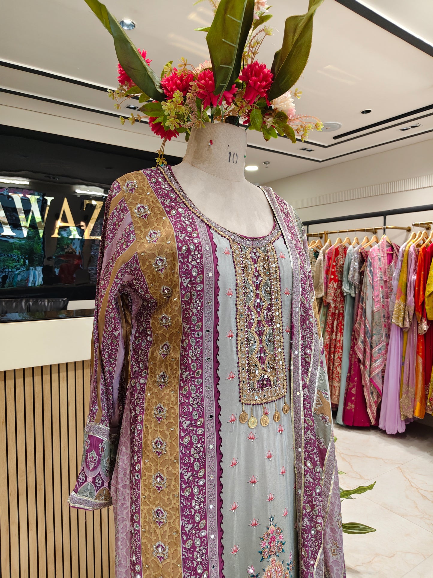 Lavender & Grey Crepe Sharara Set