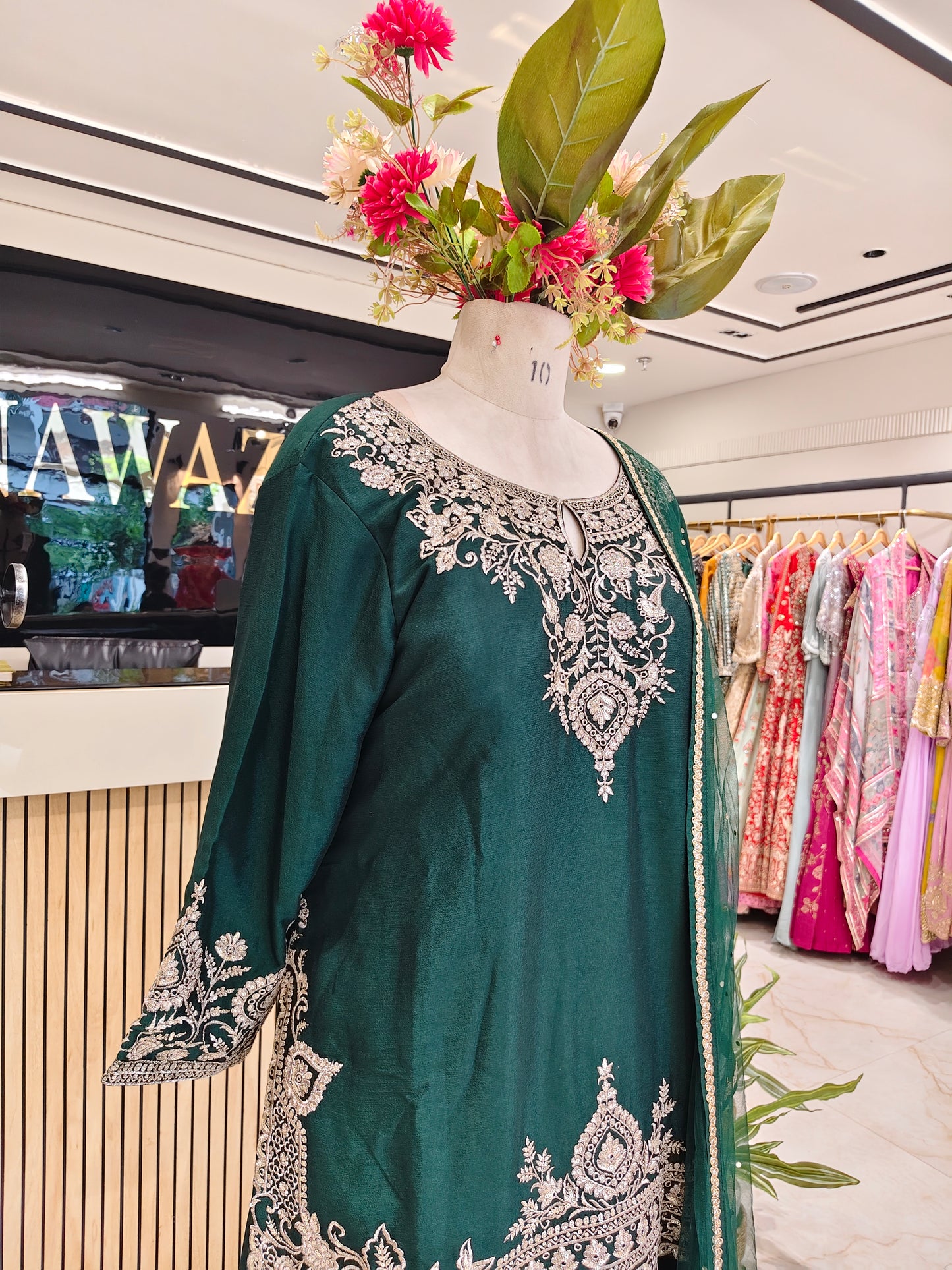 Bottle Green Chinon Sharara Set