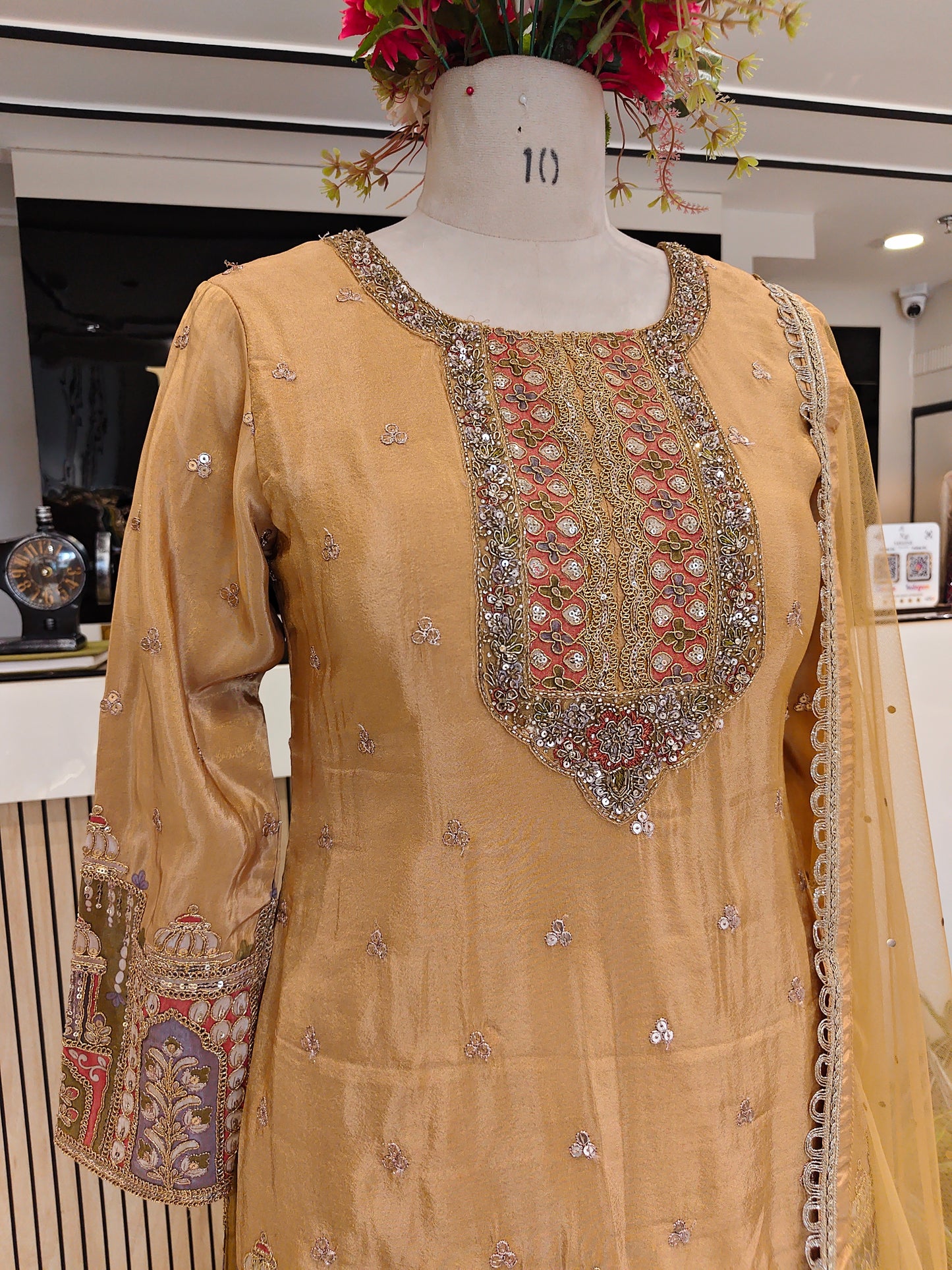 Mustard Tissue Sharara Set