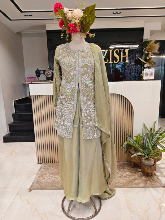 Mehndi Green Tissue Sharara Set