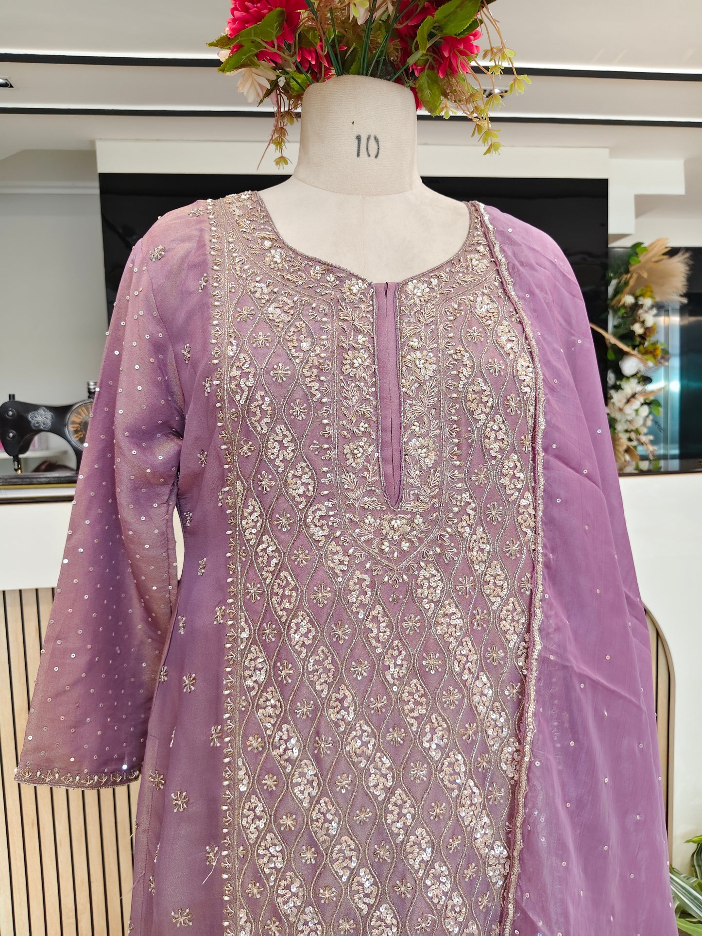 Lavender Chinon Sharara Set