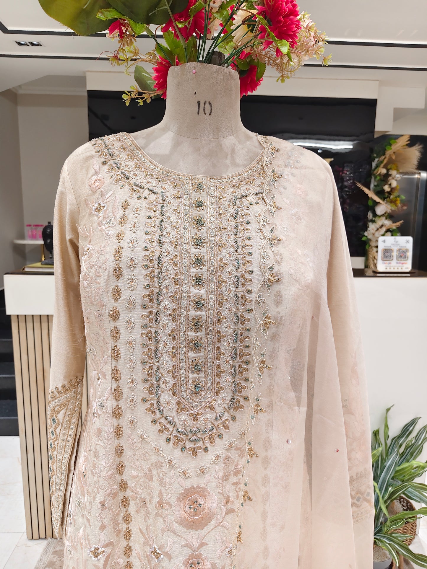 Cream Silk Sharara Set