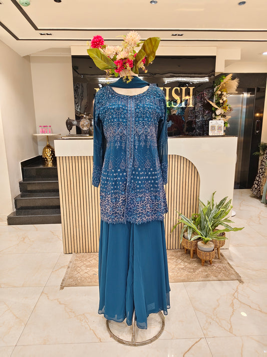 Navy Blue Georgette Sharara Set