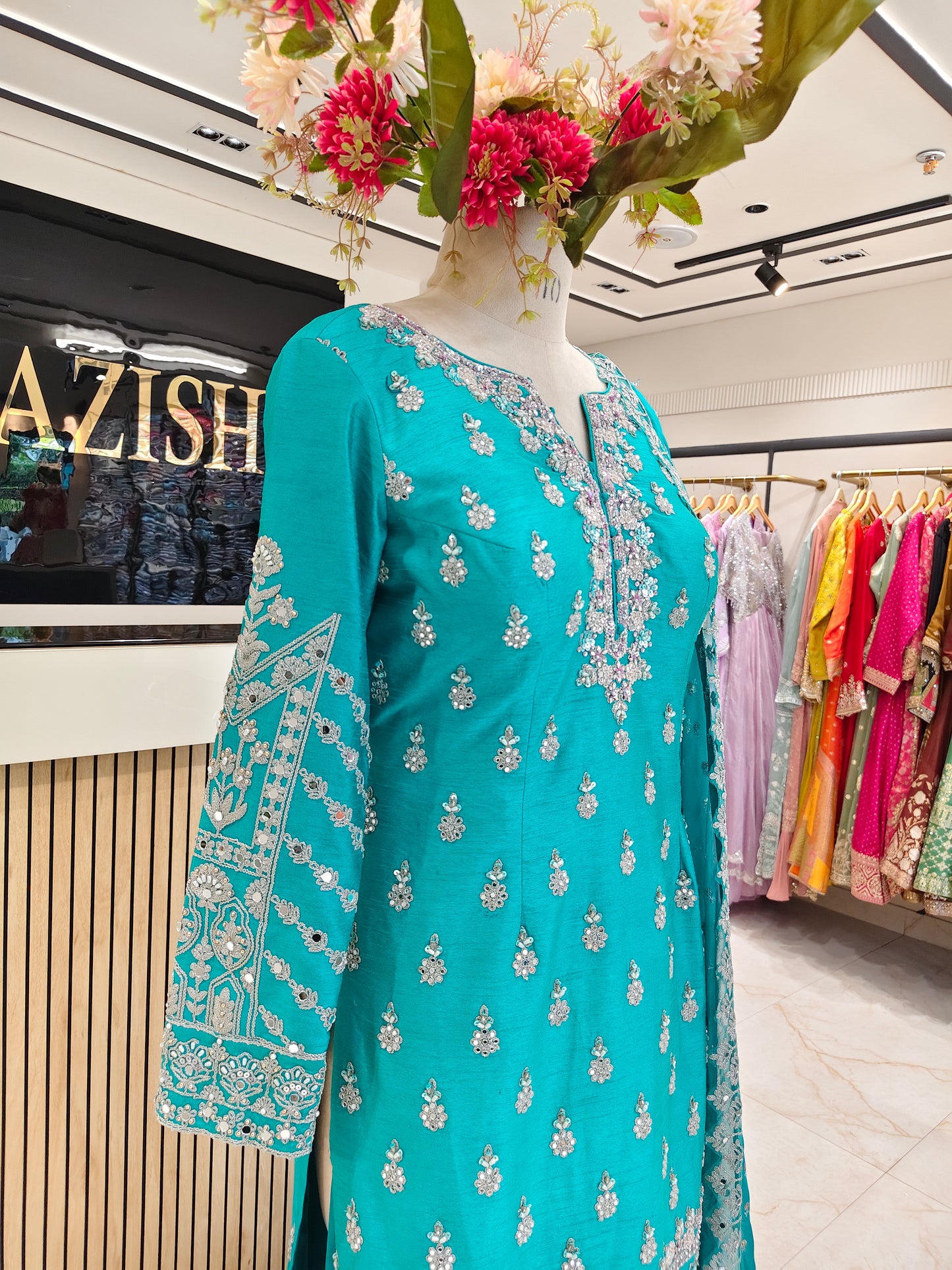Teal Blue Silk Sharara Set