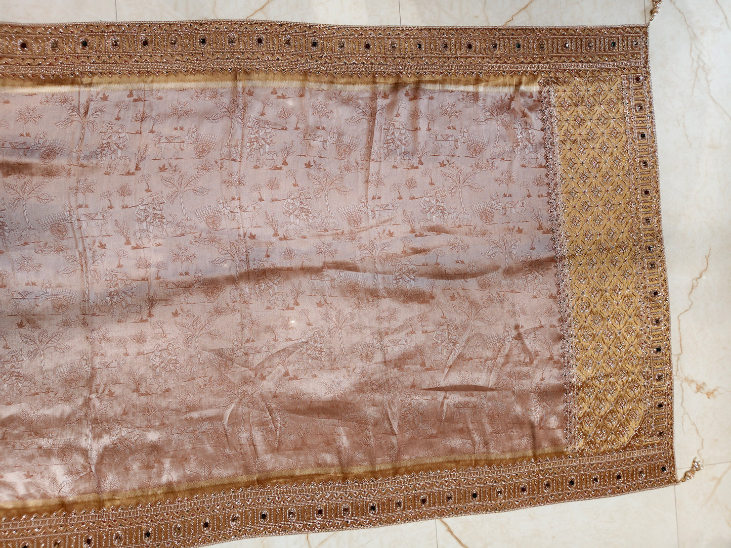 Gold Rose Gold Tissue Saree