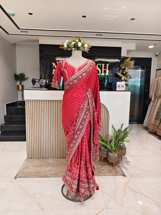 Red Satin Saree