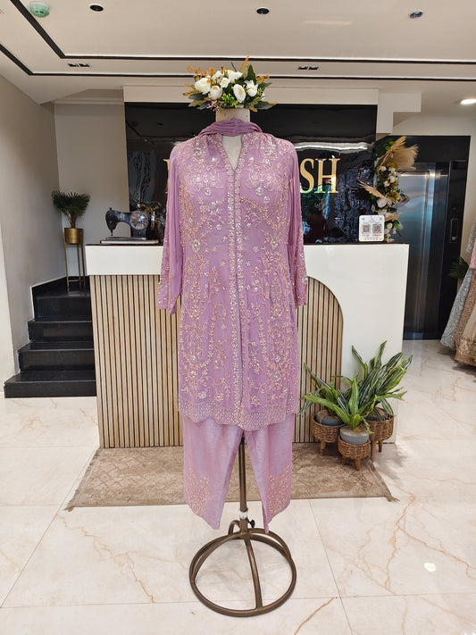 Lavender Georgette Kurta Sharara Set