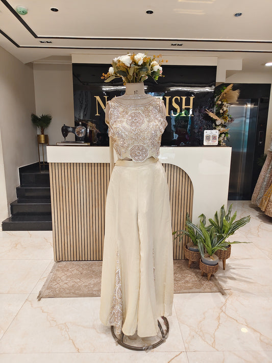 Beige Crush Tissue Indo-Western Set