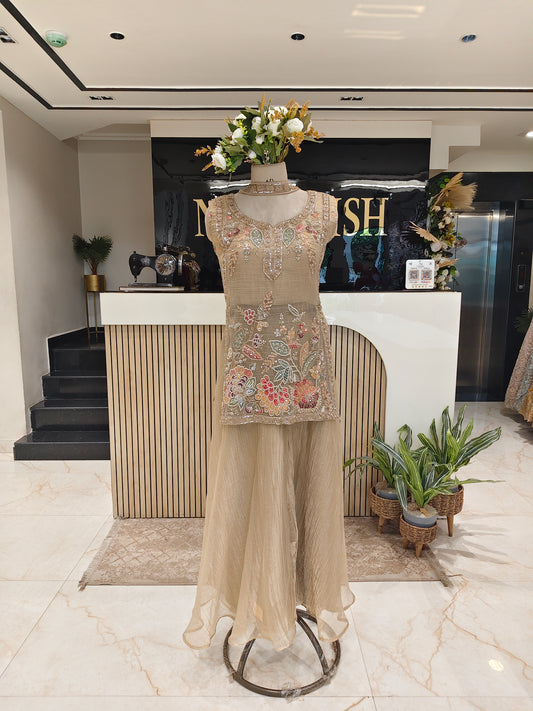 Golden Crush Tissue Indo-Western Set