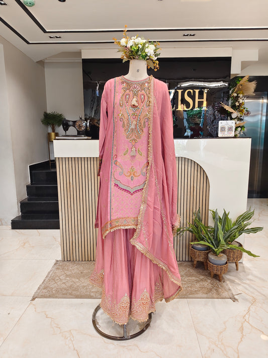 Lavender Dola Silk Sharara Set