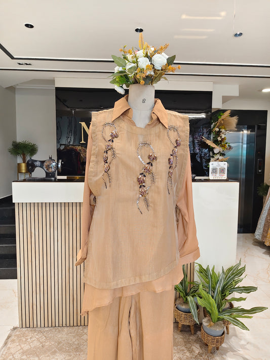 Rose Gold Crush Tissue Indo-Western Set
