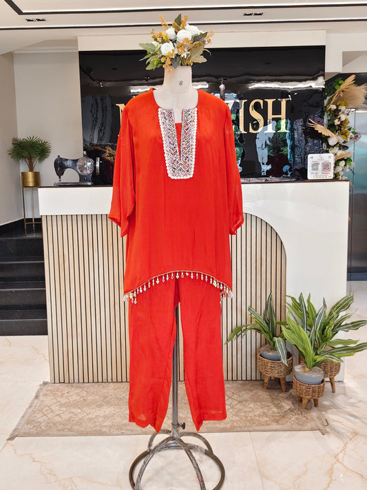 Orange Chinon Co-ord Set