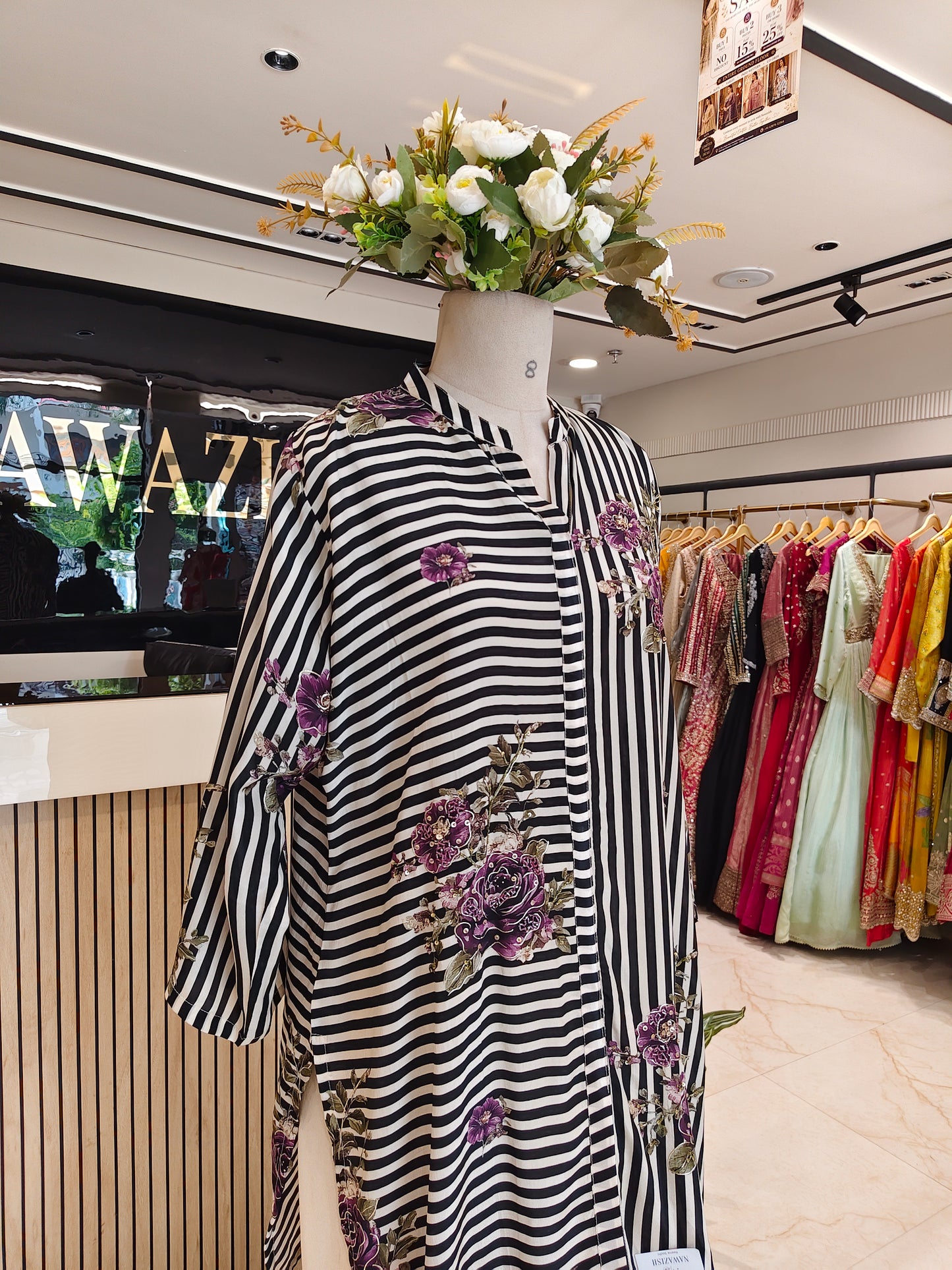 Off White & Black Crepe Co-ord Set
