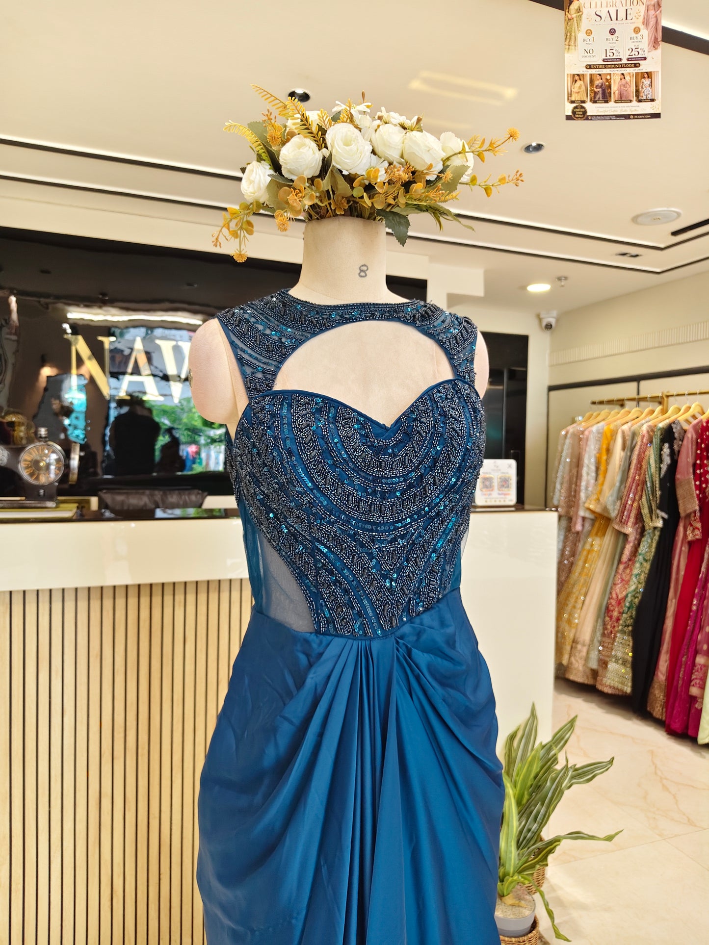 Blue Satin Designer Gown