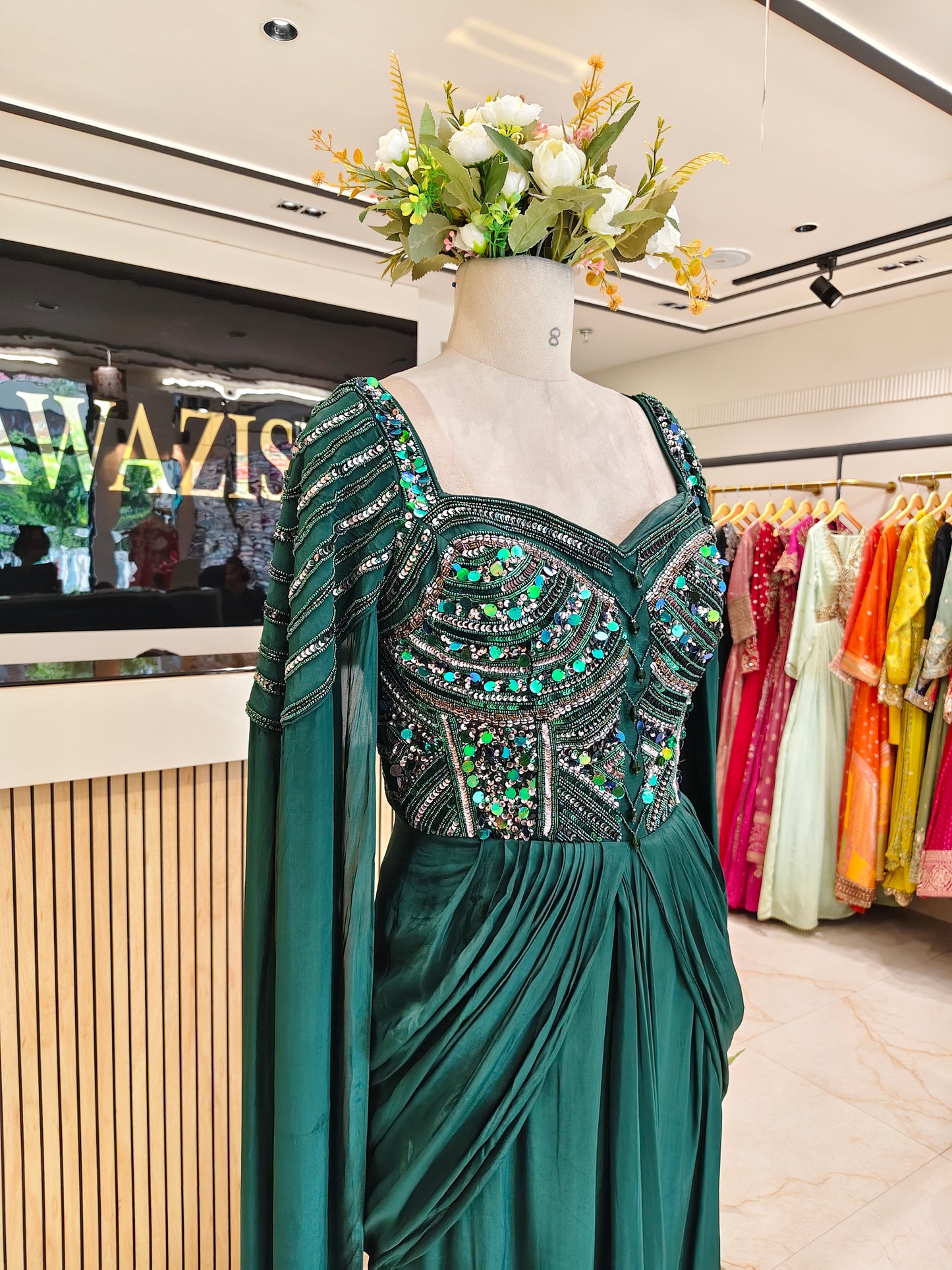 Bottle Green Crepe Gown