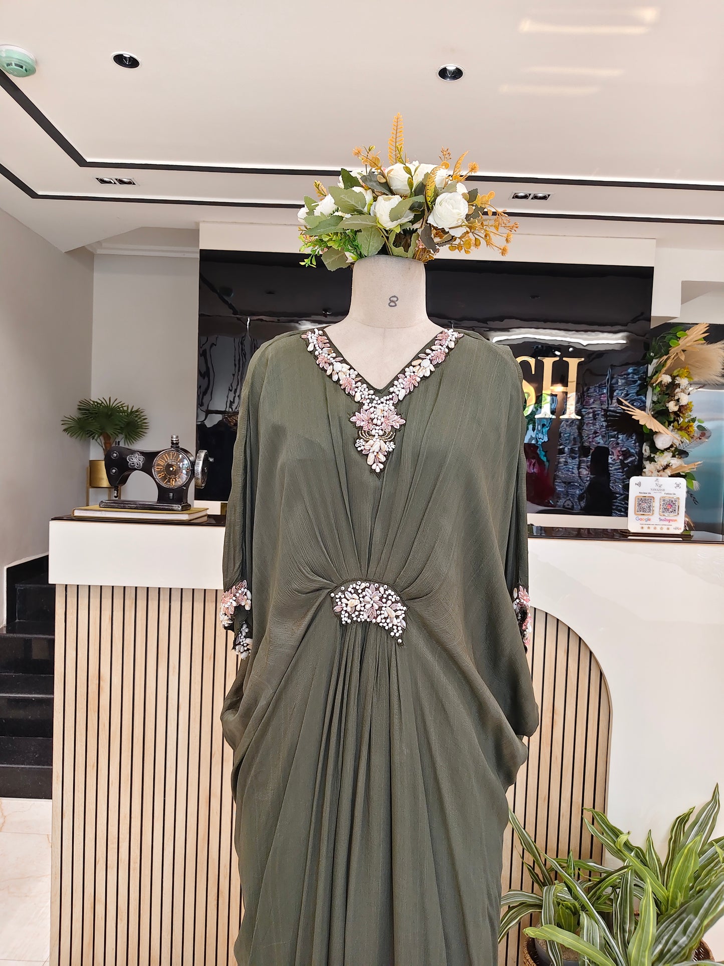 Sea Weed Green Chinon Gown