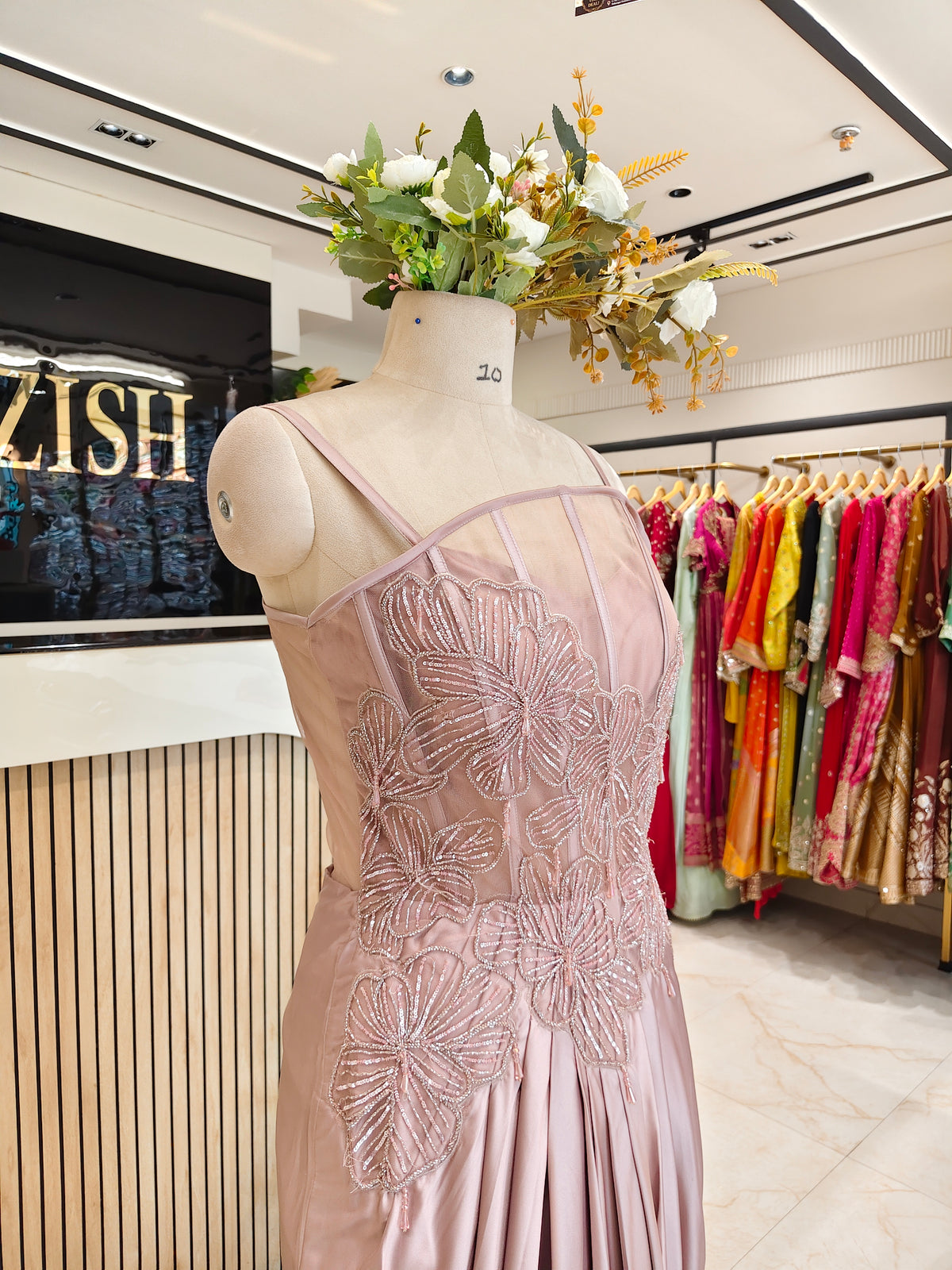 Rose Gold Lycra Indo-Western Gown