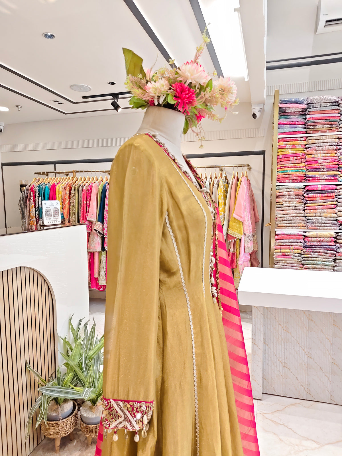 Rose Gold & Hot Pink Tissue Anarkali Set