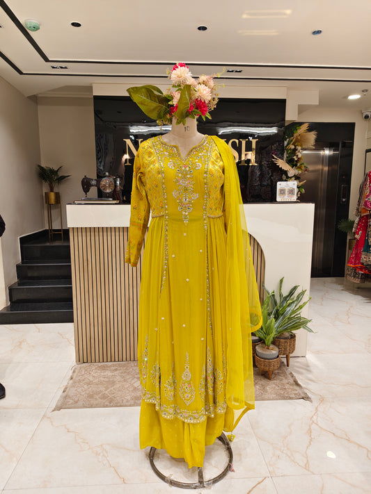 Neon Green Georgette Anarkali Set