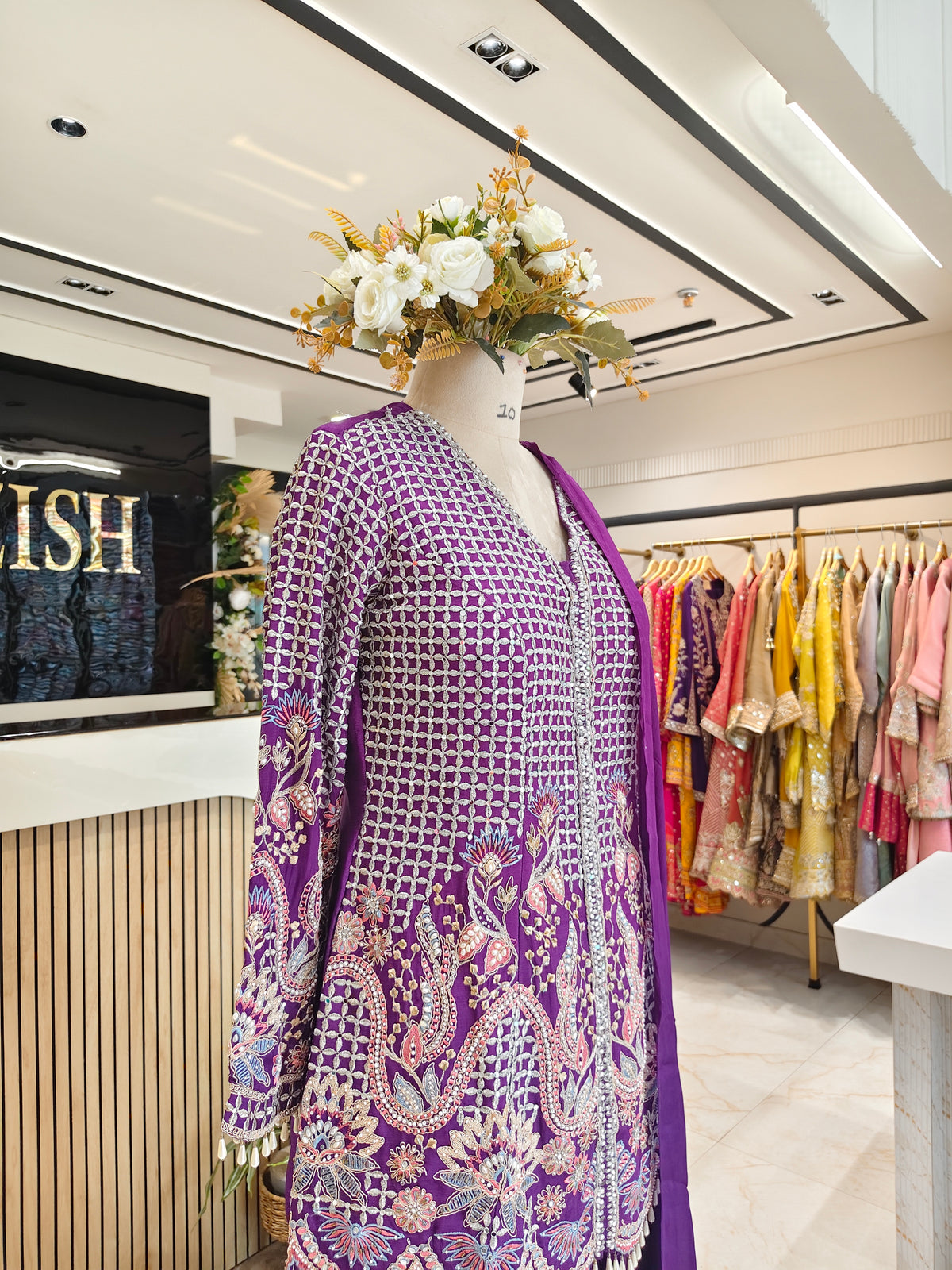 Purple Chinon Kurta Sharara Set