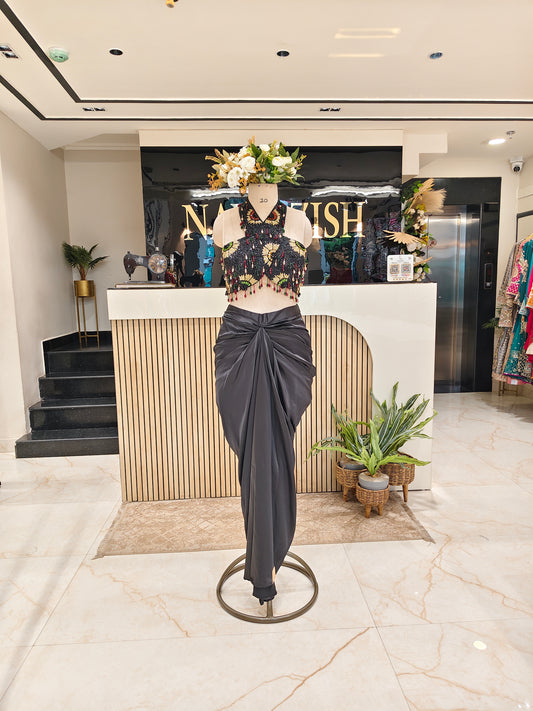 Black Lycra Indo-Western Set