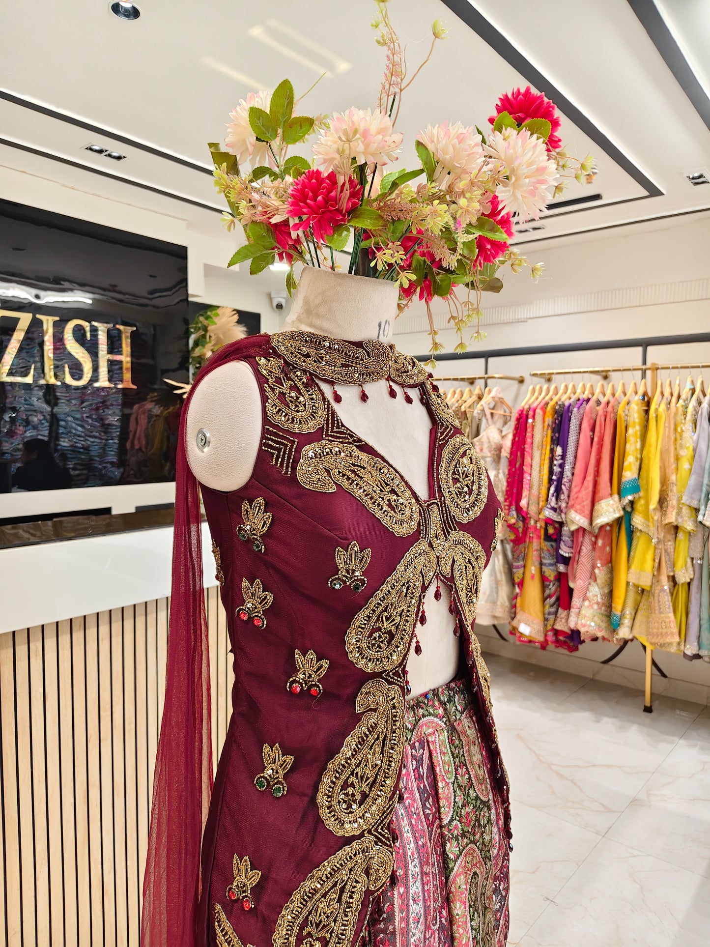 Maroon Brocade Silk Indo-Western Sharara Set