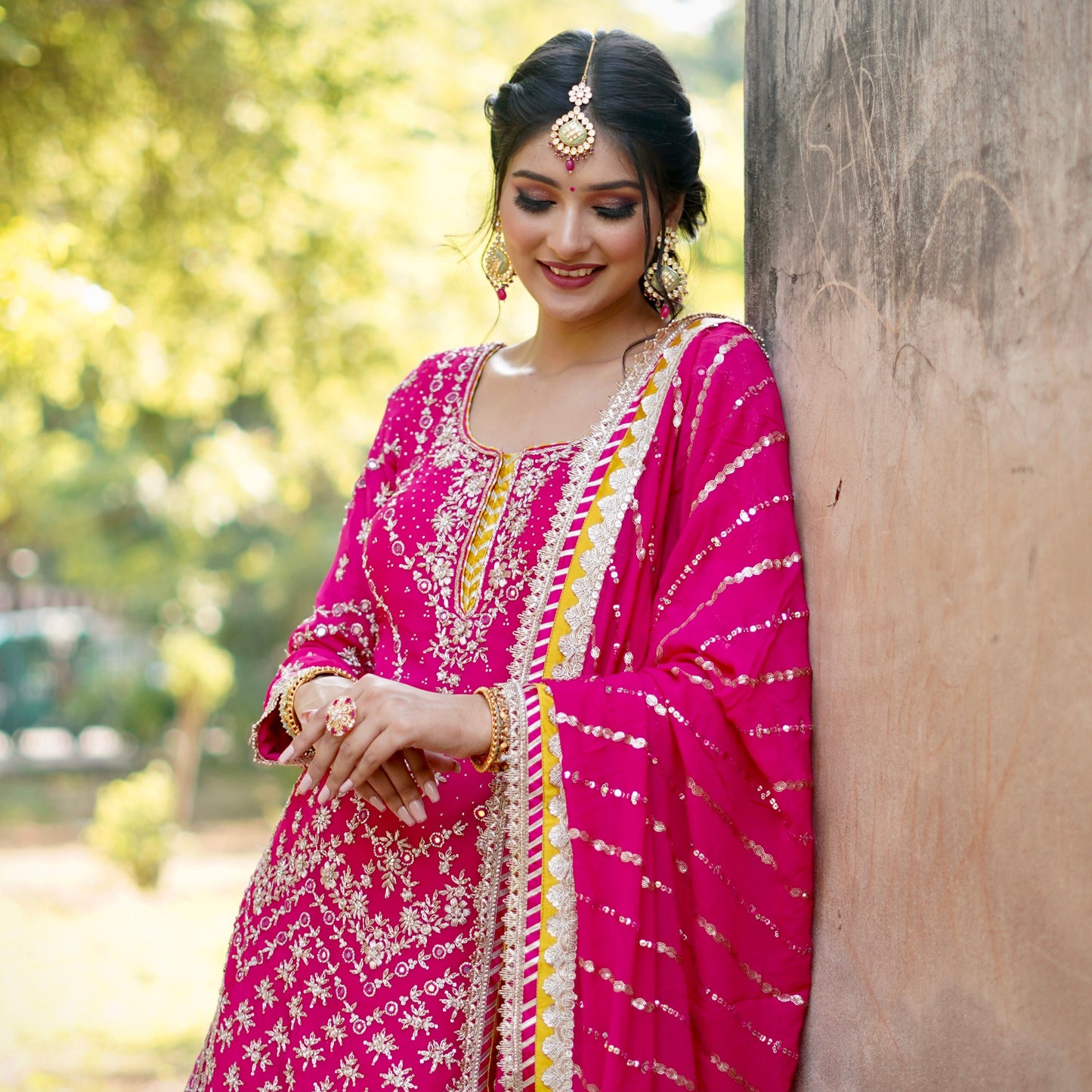 Gul-Rang – Hand Embellished Hot Pink Garara Set