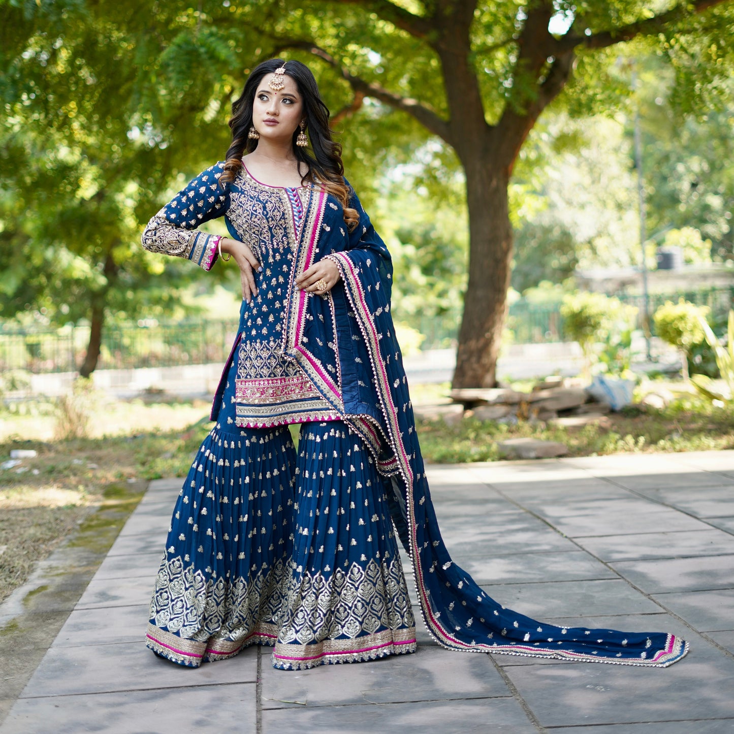 Neel-Afroz – Hand Embellished Blue Garara Set