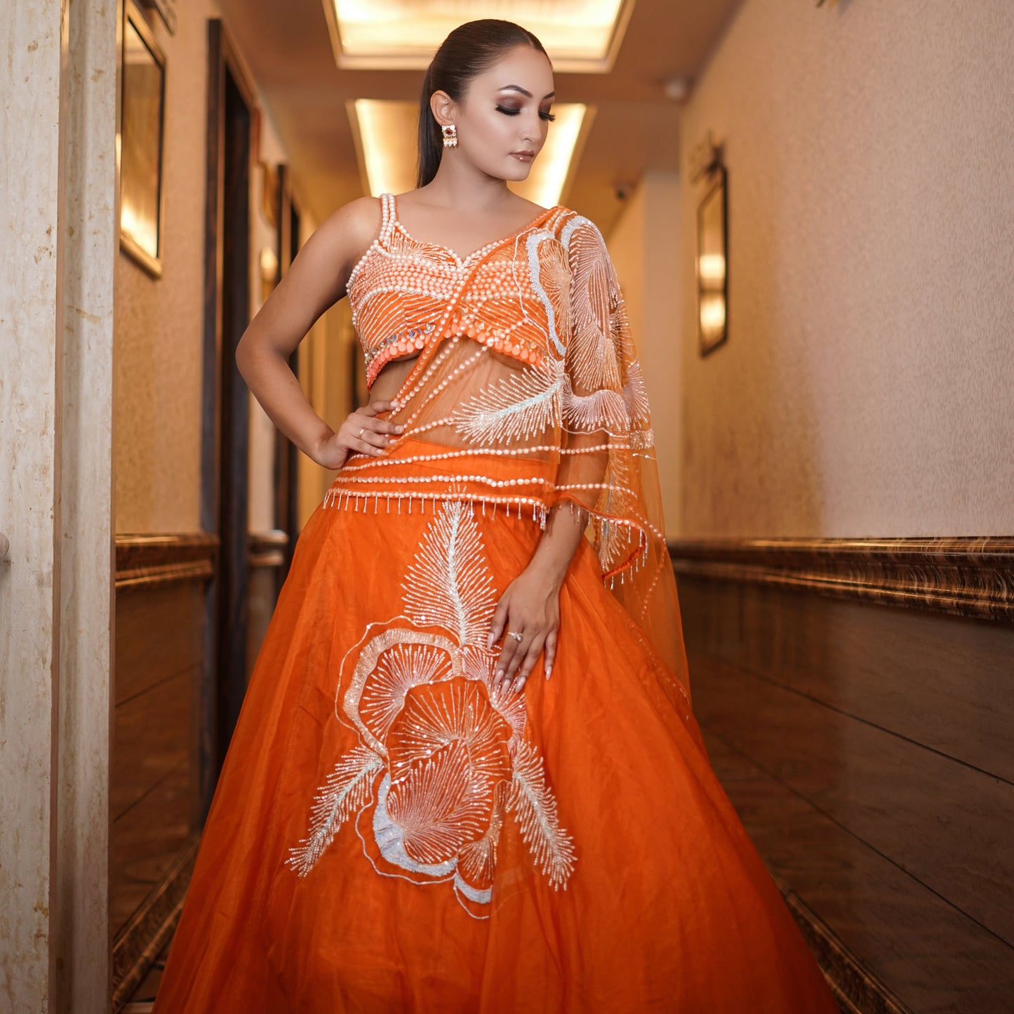 Orange Indowestern Hand Embellished