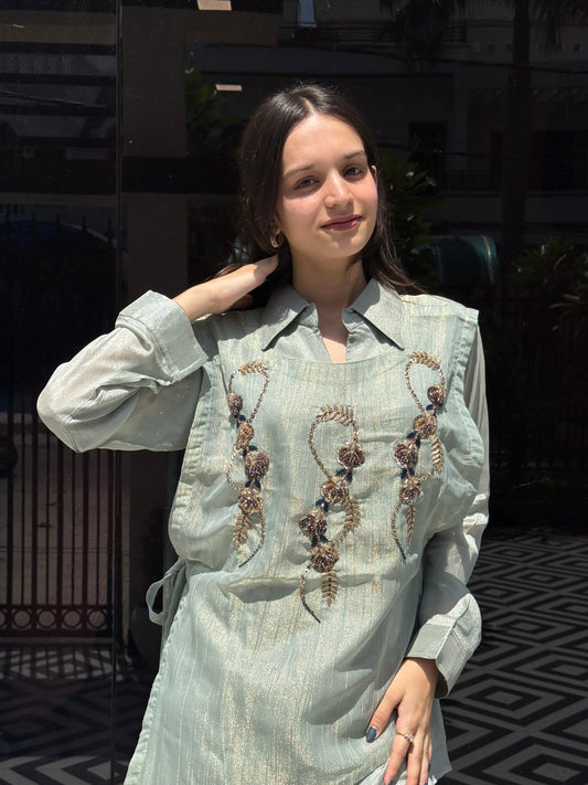 Sky Blue Linen Tissue Co-Ord Set