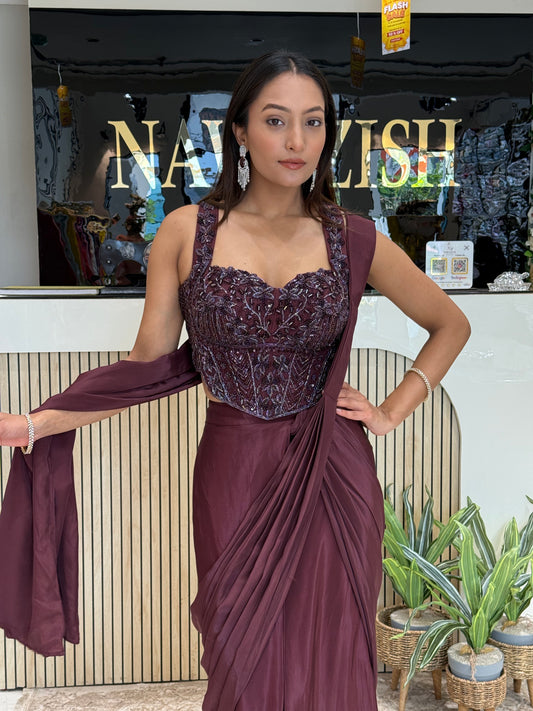 Maroon Drape Saree
