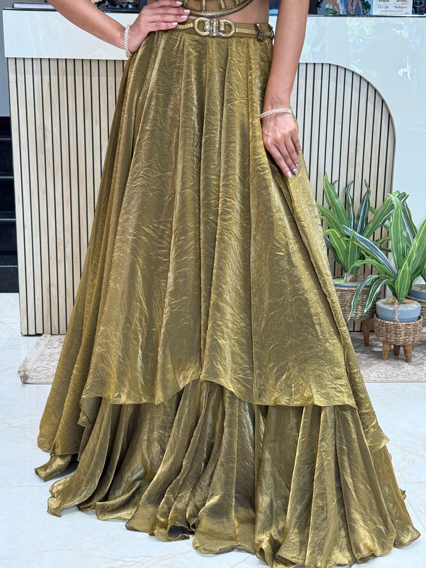 Tredy Olive Crop Top Lehenga