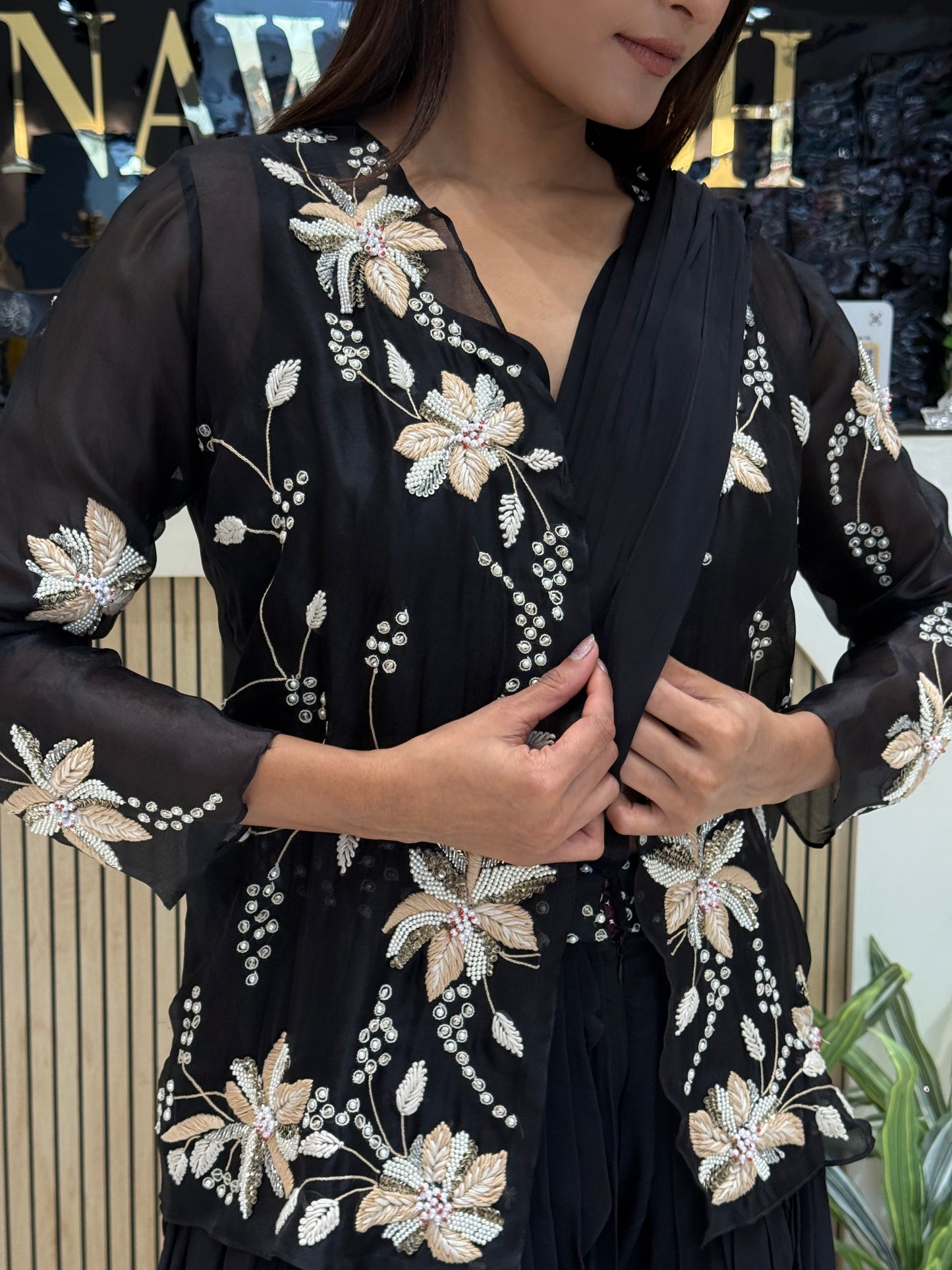Black Dhoti With Organza Jacket