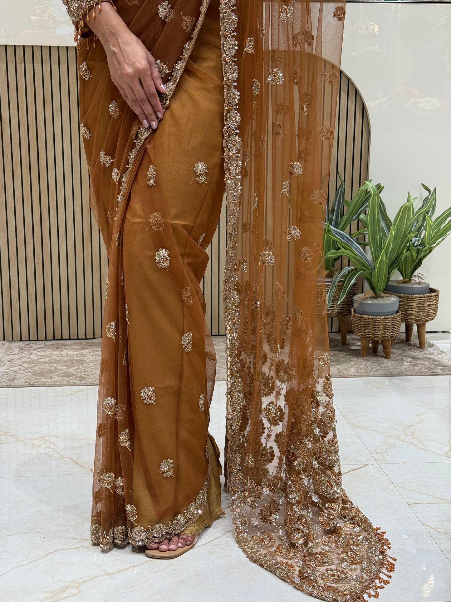 Pure Rust saree with handwork design Blouse