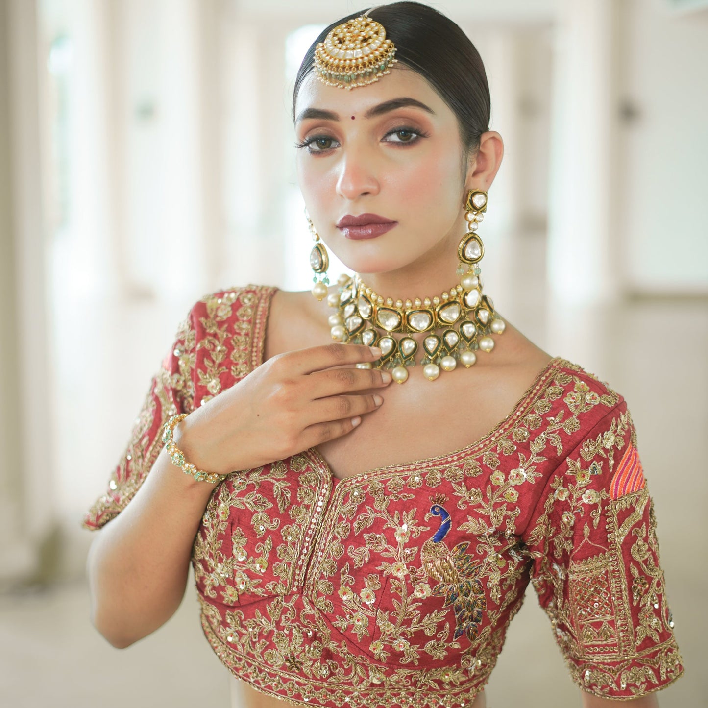 Rust Raw Silk Lehenga with Baraat Motifs