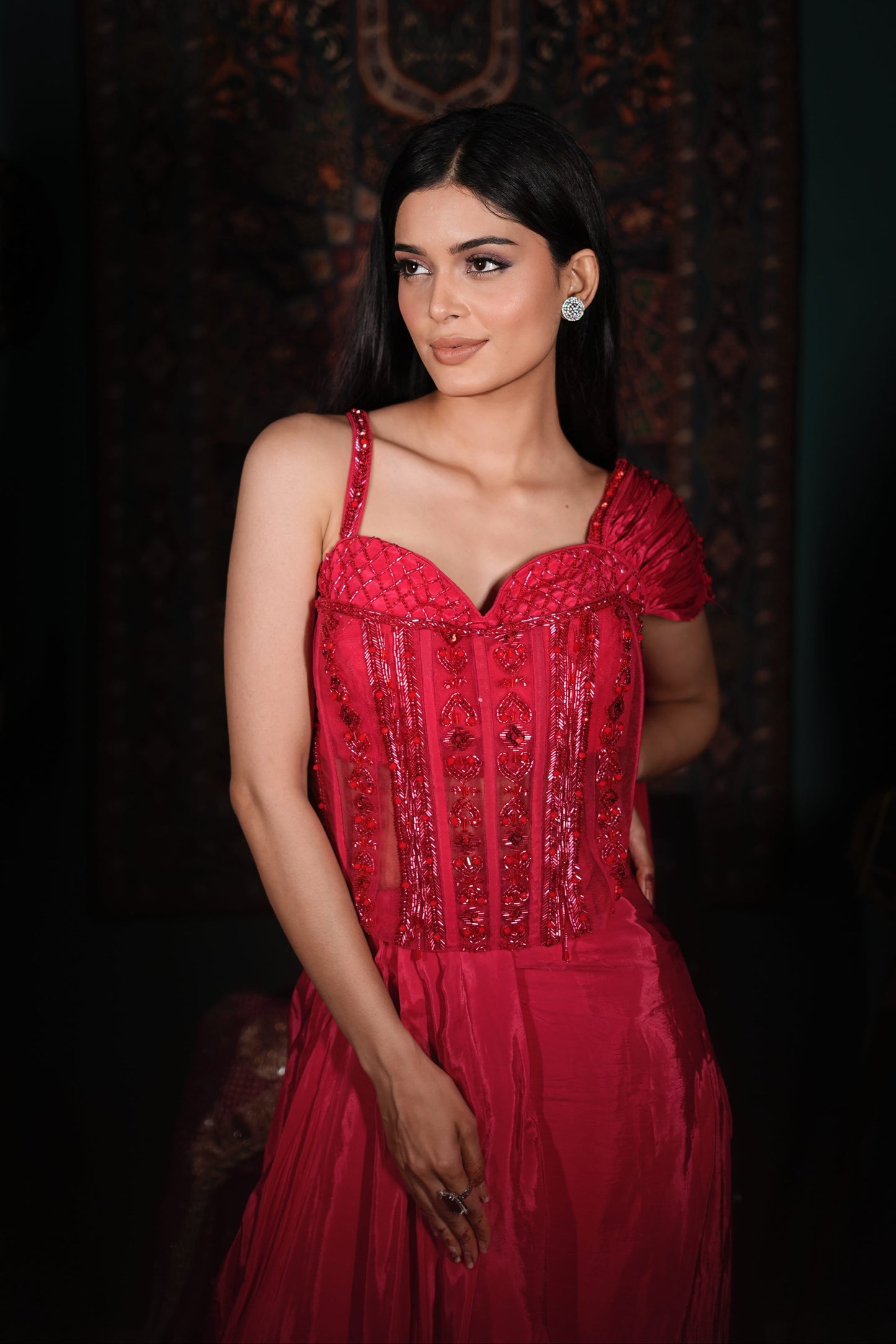 Trendy Indo-Western Corset Set | Hot Pink Party Wear Dress | Modern Ethnic Fashion India | Elegant Fusion Outfit | Budget-Friendly Luxury Wear