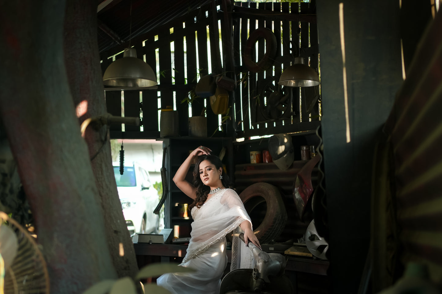 pure white organza saree