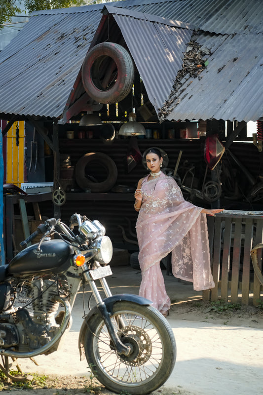 Floral blush pink saree