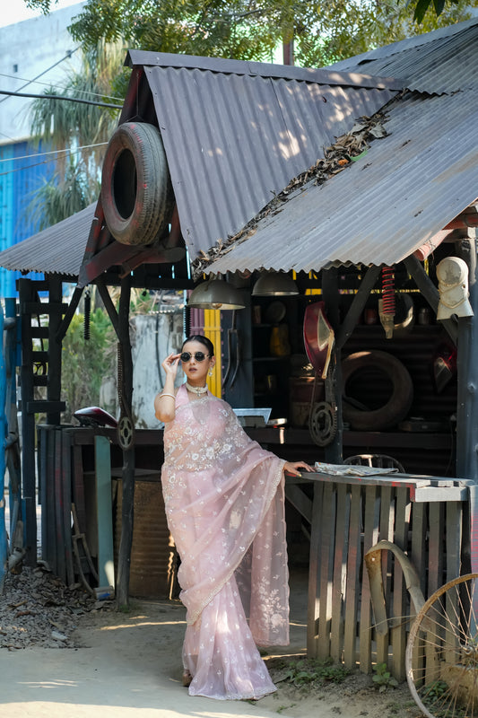 Floral blush pink saree
