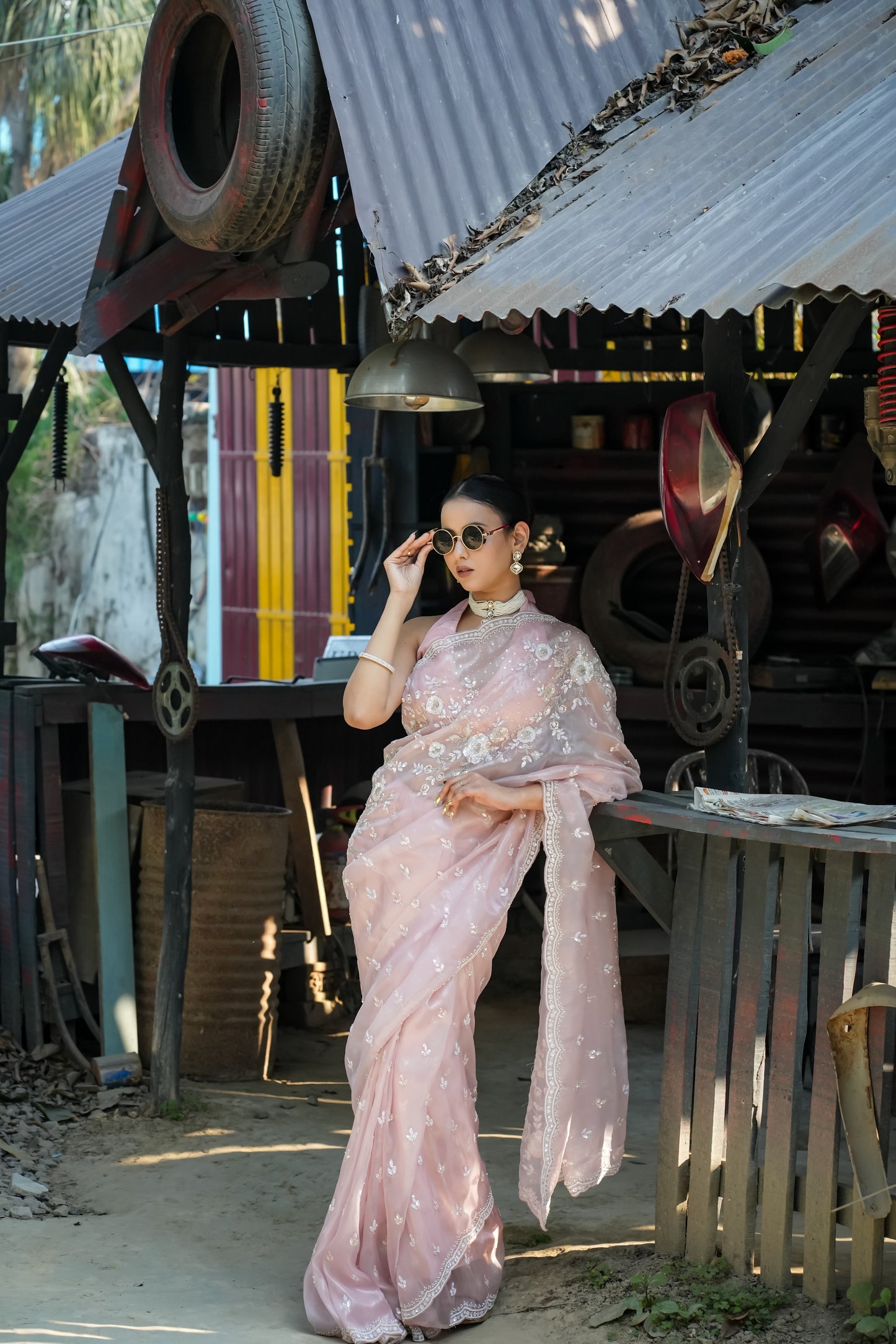 Floral blush pink saree
