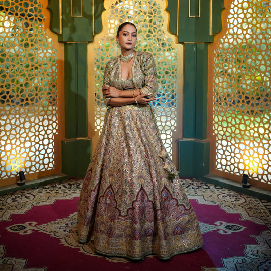 Sea Green Jacket Lehenga