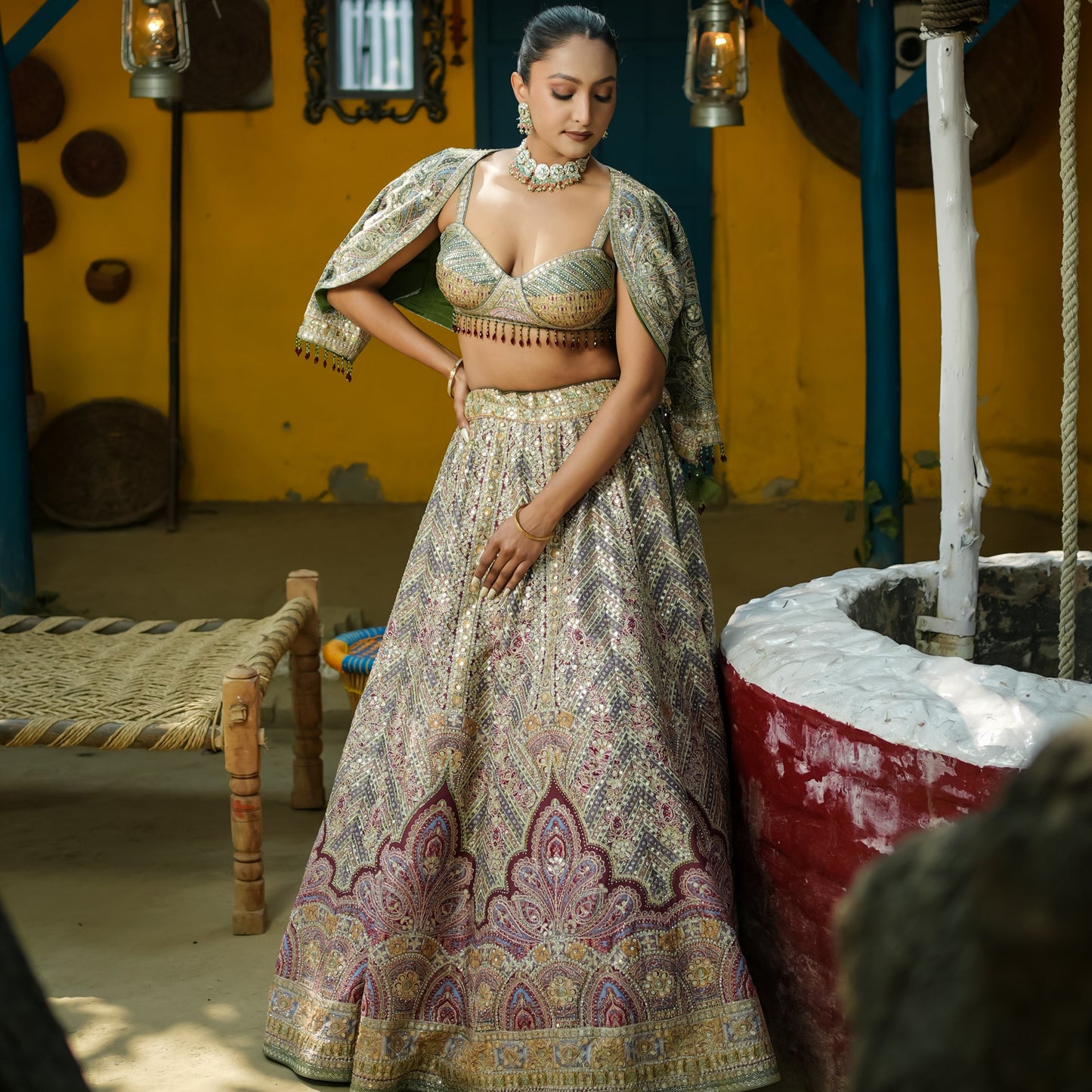 Sea Green Jacket Lehenga