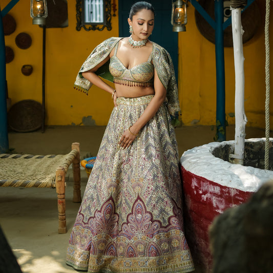 Sea Green Jacket Lehenga