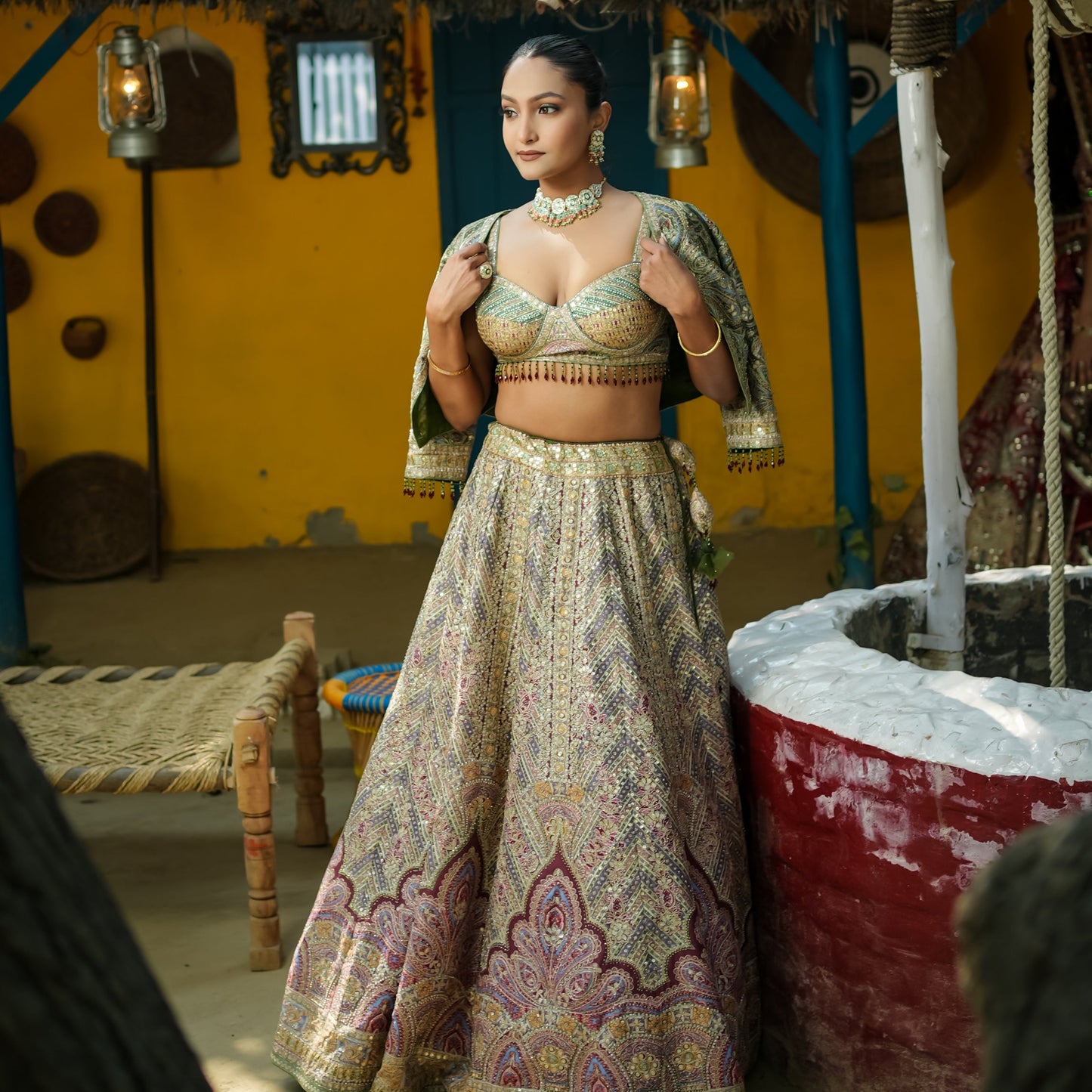 Sea Green Jacket Lehenga
