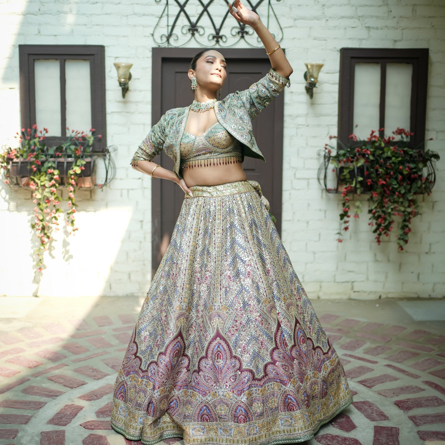 Sea Green Jacket Lehenga