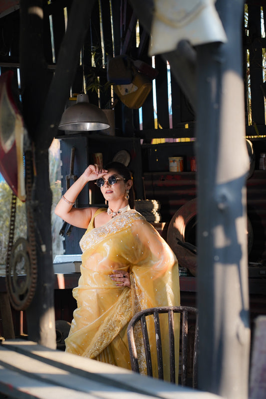 Lemon tissue saree