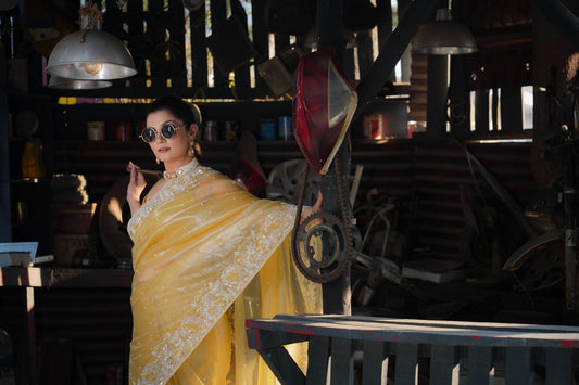 Lemon tissue saree
