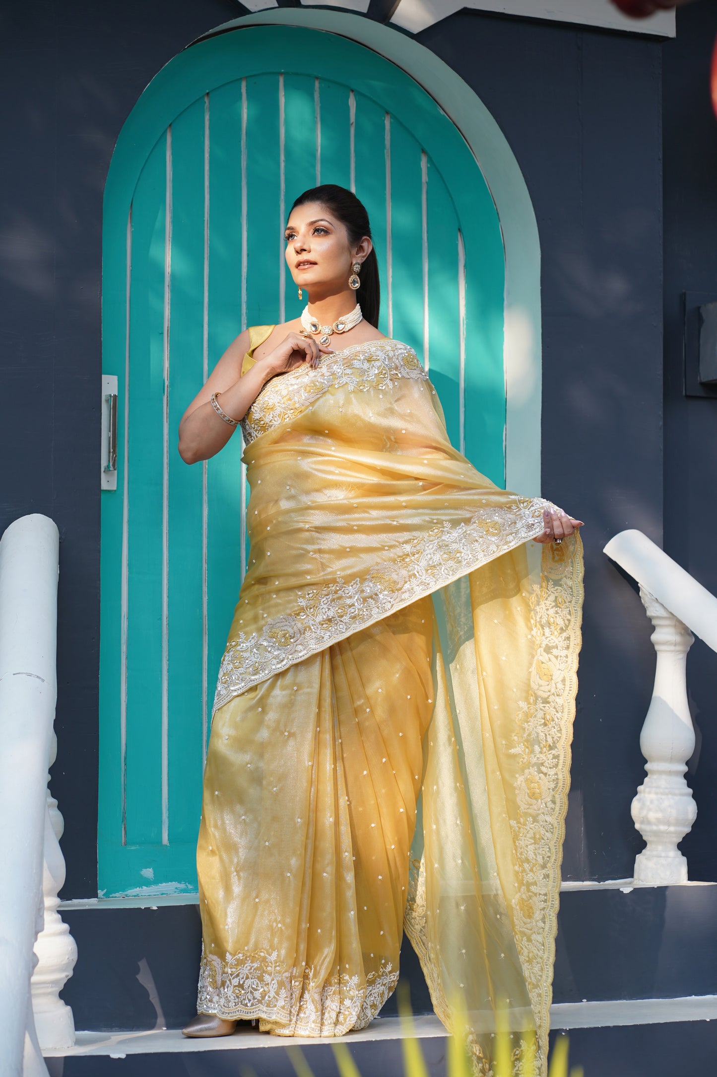 Lemon tissue saree