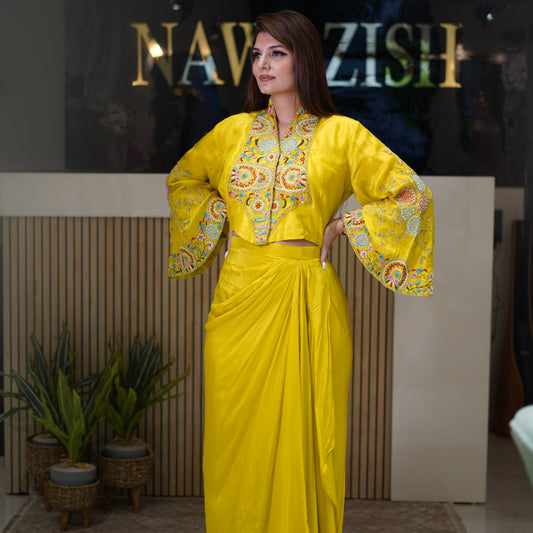 Noor-E-Amaltas – Hand Embellished Yellow Indo-Western Set