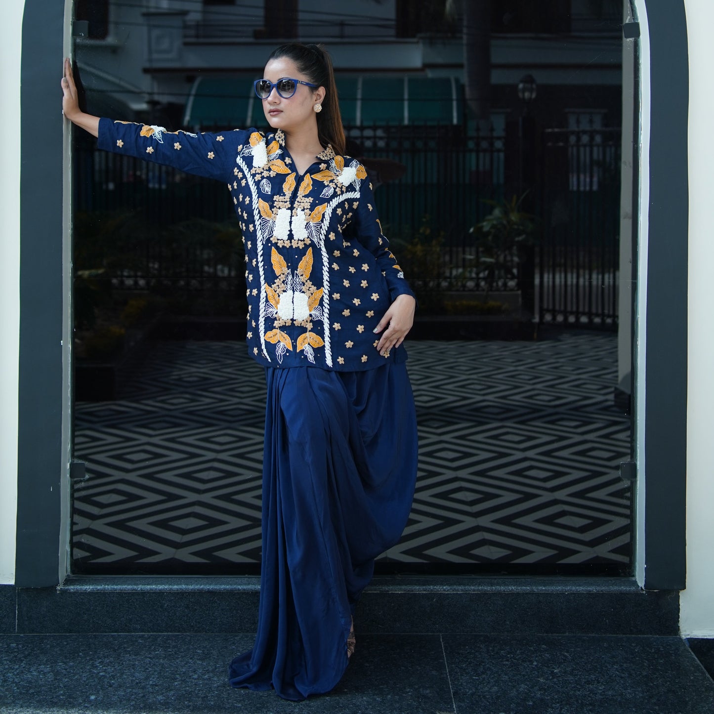 Neel-Kaari – Hand Embellished Indo-Western Draped Set